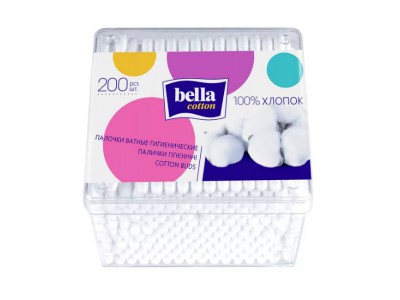Ватные палочки Bella Cotton, квадратная упаковка, (200 шт.)