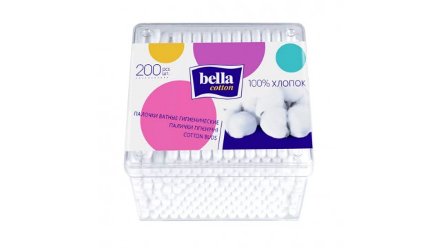 Ватные палочки Bella Cotton, квадратная упаковка, (200 шт.)