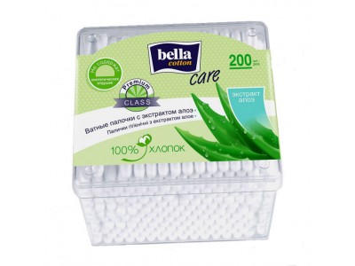 Ватные палочки Bella Cotton, с экстрактом алоэ квадратная упаковка, (200 шт.)