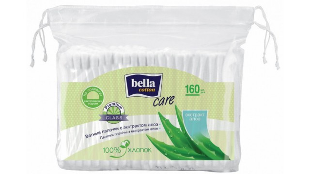Ватные палочки Bella Cotton, с экстрактом алоэ в п/э упаковке, (160 шт.)