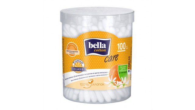 Ватные палочки Bella Cotton, с экстрактом апельсина круглая упаковка, (100 шт.)
