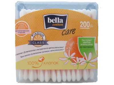 Ватные палочки Bella Cotton, с экстрактом апельсина квадратной упаковке, (200 шт.)